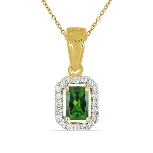 BUY 14K GOLD NATURAL CHROME DIOPSIDE GEMSTONE HALO PENDANT WITH WHITE DIAMOND